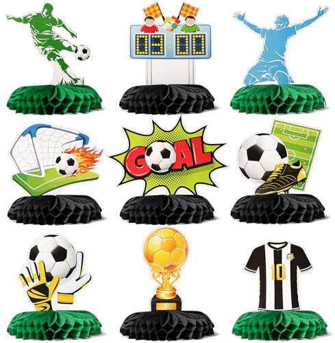 GEBETTER 9 Stück Fußball Party Deko Tischdeko Fussball Bienenwabe Mittelstücke Dekoration für Geburtstagsparty Mottoparty Kindergeburtstag Party Geburtstag Partyzubehör Kinderparty