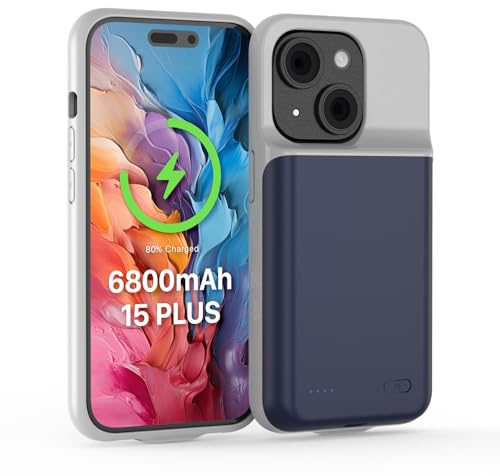 TQTHL Akkuhülle für iPhone 15 Plus, [ 6800mAh ] Zusatzakku Ladehülle Akku hülle Handyhülle,wiederaufladbare Powerbank Akku Hülle kompatibel für iPhone 15 Plus (6.7 Zoll) (Blau)