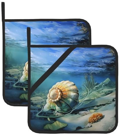 Topflappen mit maritimem Strandmotiv, 2 Stück, hitzebeständig, mit Tasche, wasserdichter Topflappen zum Kochen, Backen, Ofen, Grillen, Einweihungsgeschenk