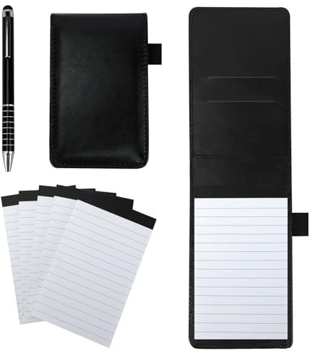 NIEITRK Mini Notizblock Notizbuch Klein A7 5 Stücke,Notizblöcke Set Notizblock-Halter Mit Stift Liniert Aus Pu-Leder Schwarz,Pocket Notebook Leather Replacement Notepad für Field Notes Kellnerblöcke