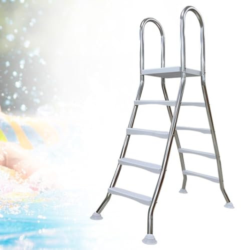 AIBOTY Safety Swimming Pool Step for 48 To 52 Inch Above Ground Pools,Heavy Duty Four Step Ladder,Stainless Steel A-Frame Ladder, Heavy Duty Non-Slip Plastic Steps,500Lbs Capacity