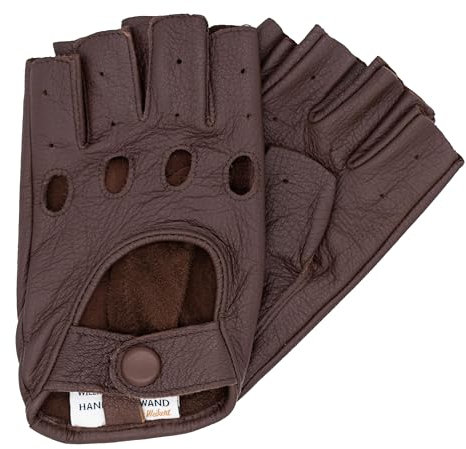 Hand Gewand by Weikert Paul - Hochwertige Herren Autofahrerhandschuhe aus Ziegen- Nappaleder, Fingerlose Fahrerhandschuhe; Motorrad; Oldtimer; halb-Finger Auto-Handschuhe Leder