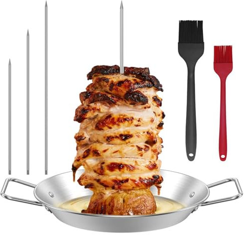 Pipihome Brocheta vertical, Kebab De Acero Inoxidable con 3 Picos De Repuesto Para Barbacoa, Pincho Doner Kebab Para Pavo, Kebab (A)
