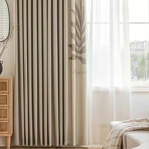 Ayoiow Gardine Blickdicht, Vorhänge Verdunklung Mit Ösen, Chenille Verdunkelungsvorhang 2Er Set, Beige, 137X214CM