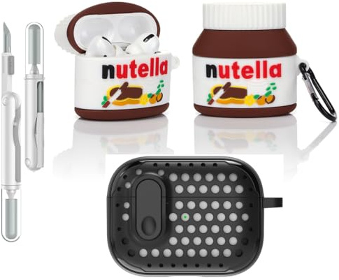 LEWOTE 3 in 1 Kompatibel mit Apple Airpods Pro(2nd/1st Generation) Schützende Lustige Nette Fall Abdeckung mit Reiniger Kit Schlüsselanhänger (Chocolate Sauce)