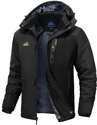 Rdruko Skijacke Herren Winterjacke Snowboardjacke Warme Fleece GefüTtert Winter Jacke Wasserdicht Funktionsjacke Männer Outdoor Wanderjacke mit Kapuze