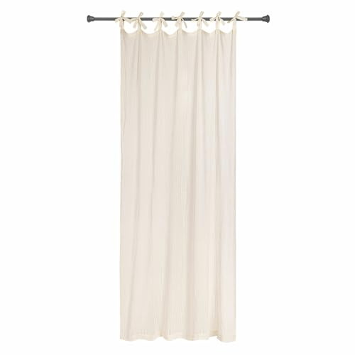 Loberon Gardine Gracemere, romantische Spitzenverzierung, lichtdurchlässig & grobmaschig, dekorative Bindebänder, Vorhang, Sichtschutz, Baumwolle, Creme