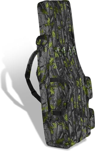 Wasserabweisende Angeltasche Rutentasche Angelrucksack Rod Case Fishing Bag Angelrutentasche -wählbar 3 oder 4 Rutenfächern - 125 cm bis 190 cm Farbe Fog-Autumn-Camo 4 Innenfächer Größe 190 cm