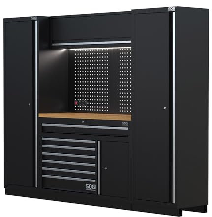 Sogi ARR-OFF-2560-L Arredamento modulare per officina e garage - piano in legno - 2560x465x2000 mm