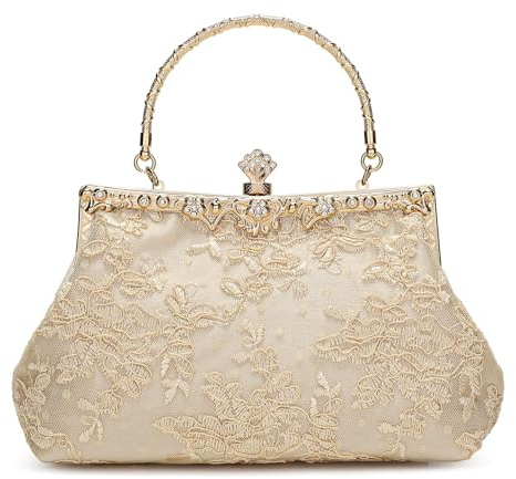 UBORSE 1920s Vintage Purse Embroidery Lace Floral Clutch Purse for Women Formal Evening Bag Floral Women Handbags Wedding Guest Cocktail Party