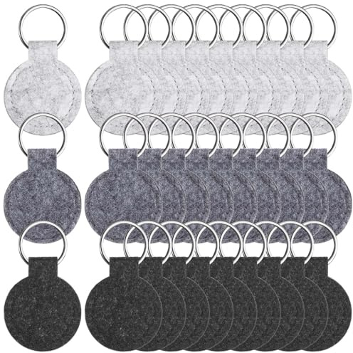 Namalu 30 Stück Filz Schlüsselanhänger Runde Schlüsselanhänger für Basteln Rohling mit Edelstahl Ring Enthält Drei Farben für Geldbörse DIY Auto Schlüssel Deko Handwerk Tasche (4 cm)