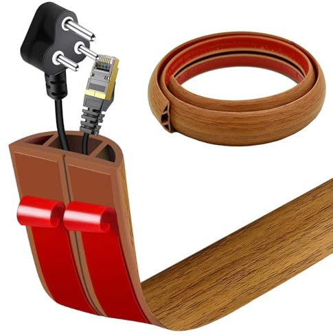 Canalina Passacavi Pavimento Adesiva | Protezione Cavi Flessibile in PVC Antiscivolo Per Ufficio, Casa (Quercia gialla, 3cm x 1m)