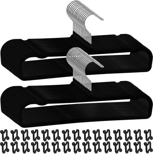 Grucce antiscivolo per pantaloni, 30 confezioni di velluto per armadio con 30 ganci, forte e durevole, per risparmiare spazio, sottile e floccato grucce per pantaloni, camicie