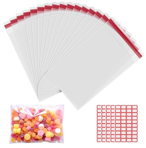 200 StkPlastiktüten, transparente selbstklebende Cellophantüten & OPP-Tütchen, mit Etikettenaufklebern, für Lagerung, Transport und Haushaltsbedarf (200pcs12*18cm)
