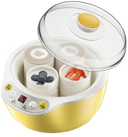 DECAKE Yaourtière Automatique 1000 ML, cuve en Acier Inoxydable 304 et 4 Tasses avec Affichage LED et minuterie, pour yaourtière, fromagerie et natto Maison