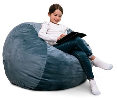 Big Joe Fuf 3.5Ft Foam Bean Bag Chair for Kids, Teens, Slate Blue Plush Soft Polyester, 3.5 Foot Large Ultra-Soft Seat for Gaming, Bedroom, Reading Nook
