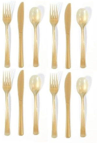 Assorted Plastic Reusable Cutlery Set, Pack of 36 (Gold)