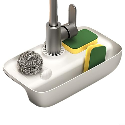 Tappetino in silicone per lavello, paraspruzzi, con scolapiatti, design pieghevole, per porta spugna e protezione per rubinetto, mantiene cucina e bagno per lavelli puliti e asciutti (bianco)