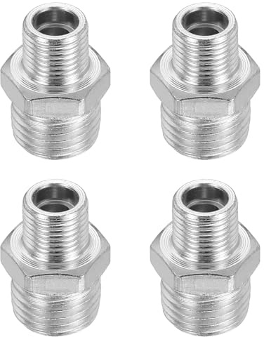 PATIKIL 1/8 to 1/4 Air Brush Hose Adapter, 4PCS 1/8 BSP Male to 1/4 BSP Male Fitting Conversion Adapter Nipple Metal Connector for Air Compressors