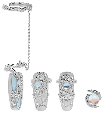 5 anillos de uñas para mujer, apertura ajustable, accesorios para decoración de uñas, joyas para uñas con punta de dedo, juego de anillos para uñas (5 unidades azul)