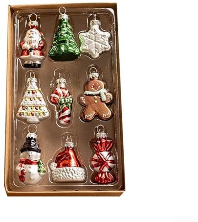 ZAMETTER Weihnachtsbaumschmuck-Set, 9-teilig, festliche Weihnachtsschmuck, Urlaubsdekoration, Ornament-Set, Mini-Glas, hängende Weihnachtsbaumschmuck