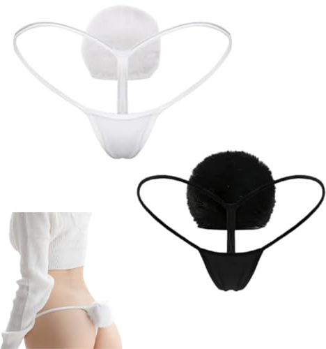KFLY Women's Sexy Lace Panties Animal Bunny Tail Decoration Thongs Knickers