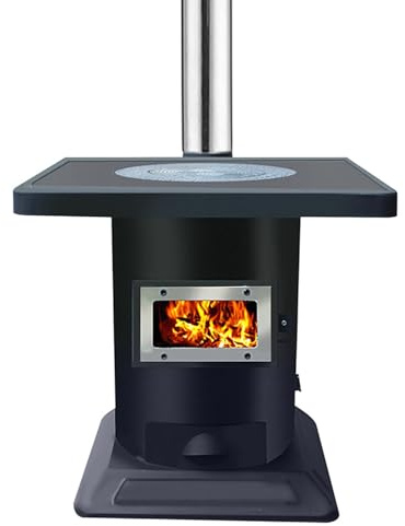 Estufa Leña Interior Grande con Horno, Chimenea y Ventana de Control de Vidrio Cocina de Leña de Hierro Fundido, Útil for Calentar la Casa y Cocinar