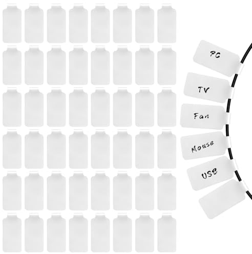 LIQWEI 40Pcs Reusable Cable Cord Wire Labels, Write On Cord Labels Tags, for Organizing Wire Electronics and Identification with Multiple Uses (White)