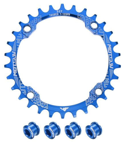 QUARKZMAN 104BCD Bike Kettenblatt 30T Rund Schmal Breit Single Speed Aluminium Kettenblatt Kettenrad Mit 4 Runden Bolzen Für Road Bike Fahrrad 7/8/9/10/11 Speed Ketten Blau