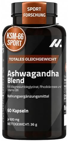 Ashwagandha Blend Ashwagandha KSM-66, Rhodiola, Magnesio bisglicinato, Vitamina B6 - Nootropico y Adaptogeno que ayuda con el Sueño, Claridad Mental y Bienestar General, 60 Cápsulas - Nyvos