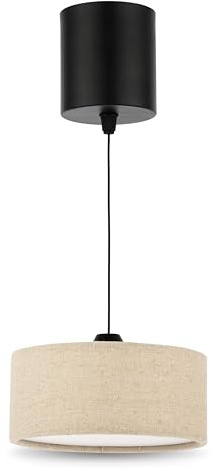 REV Pendelleuchte Akku - 120lm dimmbar 3 Farben, Timer 1-4h, höhenverstellbar (18-123cm), Hängeleuchte Wohnzimmer, Fernbedienung, Stoffschirm, taupe