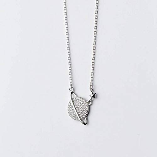 LYGBAOFUL S925 Silverhalsband Koreanskt mode för kvinnor Söt stil Full av diamanthalsband Planet Saturn Nyckelbenet Kortkedja SmyckenS925 Silverhalsband