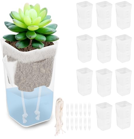 Selbstbewässerungstopf Transparent Mini Doppelschichtdesign Blumentopf mit Bewässerungssystem Set Skalenlinien Pflanztöpfe Kunststoff Feiner Baumwollkern für Miniatur-Zimmerpflanzen (2,5 Zoll)
