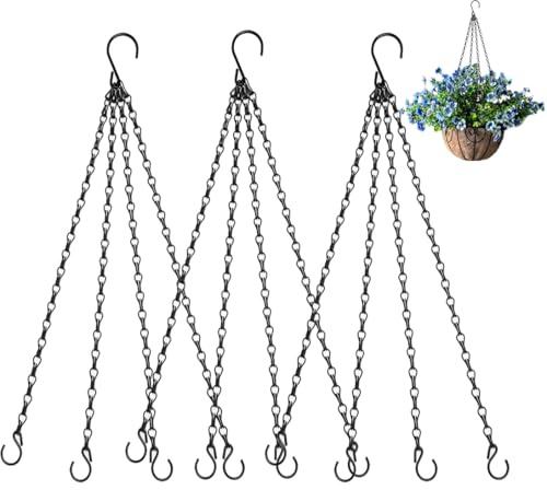 Heybe Hanging Baskets Chains 16 Inches 4 Leads Hanging Chains with S Hooks, Flower Pot Hanger Replacement Plant Hangers for Planters and Lanterns, Pack of 3