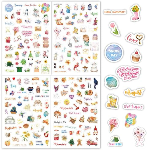 BCHMN 195 Stück Jahreszeiten Sticker Set - Zubehör für Planer, Kalender & Tagebuch - Scrapbook Stickers für Fotoalbum Deko - DIY Scrapbooking Aufkleber für Kinder & Erwachsene