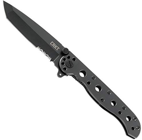 CRKT M16-10KS Folding Knife with Frame Lock: Stainless Steel Triple Point Serrations Blade, Stainless Steel Handle, Reversible Pocket Clip, M16-10KS