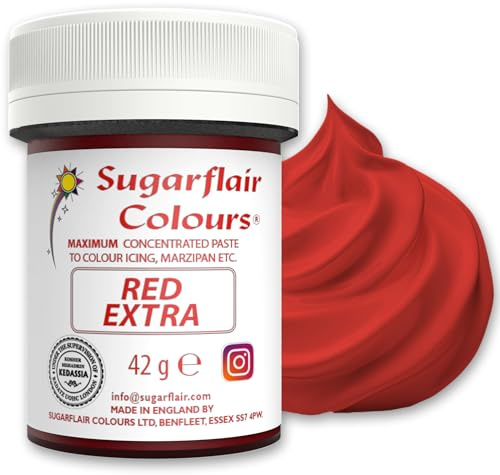 Sugarflair Max Concentrate Paste Lebensmittelfarbe Paste, Red Extra, 42 g | Hochkonzentrierte Lebensmittel Farbstoff für Marzipan und Fondant, Sorgt für Kräftige, Gleichmäßige Farben