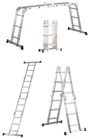 Svelt Scala Multiposizione Professionale 4 Posizioni – 12 Pioli, Pianetto in Acciaio Antiscivolo, Alluminio Ribordato – Utilizzo a Cavalletto, Muro, Banco di Lavoro – Portata 150 kg