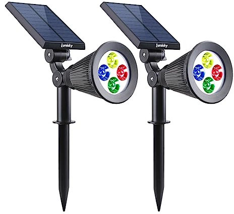 Lumisky Lot de 2 spots solaires projecteur 2 en 1 à piquer ou à fixer dimmable LED multicolore SPIKY C34 H42cm