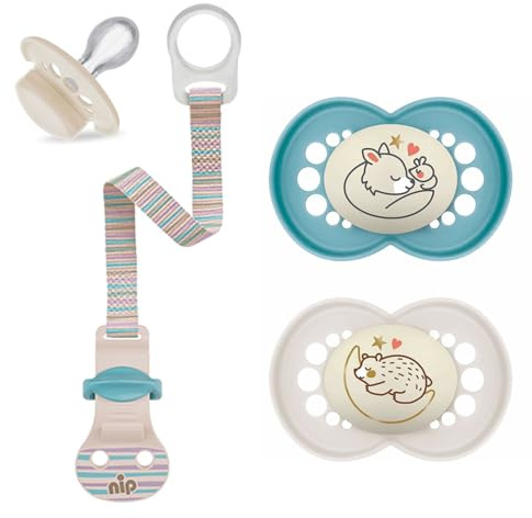 MAM Chupete de silicona Skin Soft // 6-16 Mo. Neutral // Juego de 2 // Incluye caja de transporte esterilizada y cinta para chupete NIP