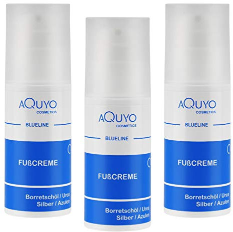 Blueline Fußcreme gegen Hornhaut und Fußpilz | Creme für trockene, rissige Füße und Entzündungen der Haut | Fusscreme mit 15% Urea | Fusspflege zur Behandlung von Schrunden (3er Pack - 3x 100ml)