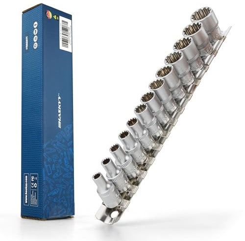 Jeu de 13 douilles 1/4 I 4-14 mm I Jeu de douilles Torx 6-12 pans I Profil E multidents