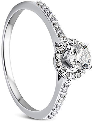 OROVI Damen Ring Weißgold 0.30 Ct Zentraler Solitär Diamant Verlobungsring 18 Karat (750) Gold und übrige Diamanten Brillanten 0.12 Ct