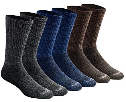 Dickies Men's Dri-Tech Essential Moisture Control Crew Socks, Available in M-XXL (6, 12 Pairs), Grey/Blue/Brown (6 Pairs), X-Large