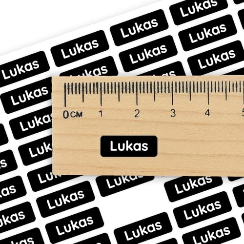 Klebekerlchen® | 175 Mini Namensaufkleber Kinder für Stifte und Schulsachen – Aufkleber zum Beschriften Schule & Kita – Namensschilder für Kleidung - Etiketten selbstklebend & wasserfest – Schwarz