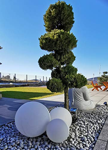 Trango 3er Set 202530WB IP65 Gartenkugel in Weiß matt mit 20/25/30cm Durchmesser *Snow* Kugelleuchte inkl. je 1x 4-5 Watt E27 LED Leuchtmittel & je ca. 5 Meter IP44 Kabel, Gartenleuchte, Leuchtkugel