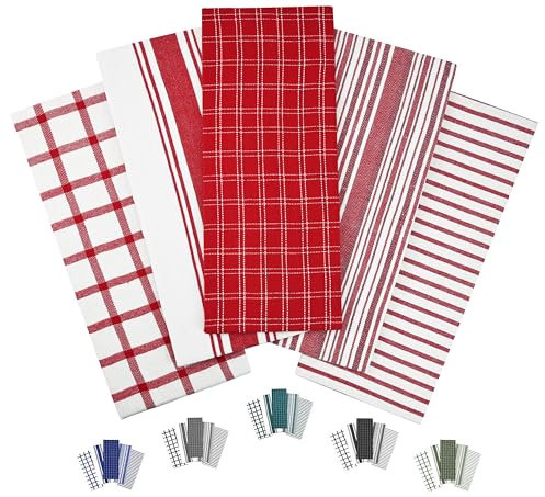 Trade Fountain Tea Towels - Pack of 5 Tea Towels for Kitchen Accessories - 50 X 70 CM Kitchen Towels - Extra Absorbent Dish Cloth - 100% Pure Cotton (RED)