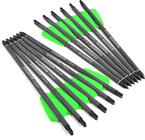 AMEYXGS Pernos de Ballesta de 7.5 Flechas de Ballesta de Carbono de 15 con culatines de Plumas de 2 y Puntas extraíbles para práctica de Tiro con Arco 12/24pcs (12pcs, Verde -7.5)