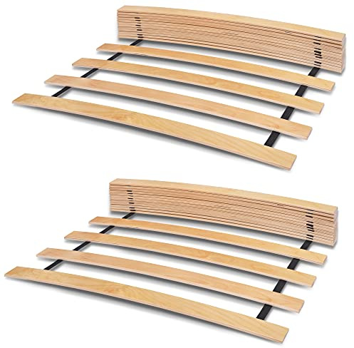 Sommier à lattes 180 x 200 cm (2 x 90 cm) pour lit – Sommier à lattes enroulables de qualité supérieure avec 17 lattes courbées en bois de bouleau reliées par un ruban.