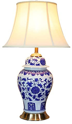 FAZRPIP Tischlampe aus glasierter Keramik Chinesische Tischlampe aus blauem und weißem Porzellan Schlafzimmer Wohnzimmer Arbeitszimmer Klassische Keramik Schreibtisch Leselampe Nachttischlampe